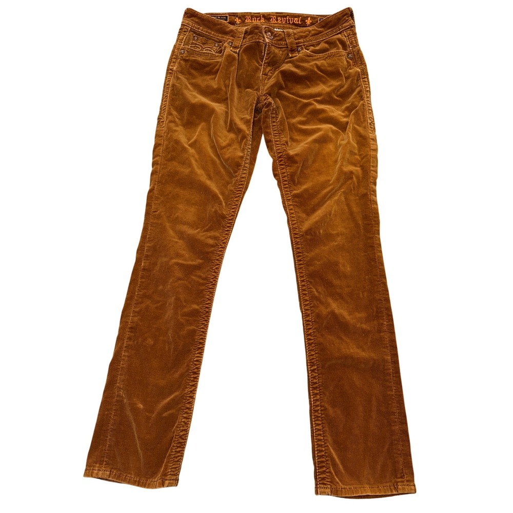 Rock Revival Jen Skinny Corduroy Pants Brown Fleur De Lis RJ8156S39 Size 29